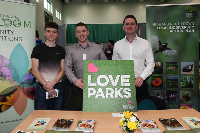 Ben Neill from Newtownabbey met CAFRE graduates Ryan Wallace and Jonny Bettes who are now employed by Ards and North Down Borough Council at the Greenmount Campus, Opportunities in Horticulture Careers Fair.