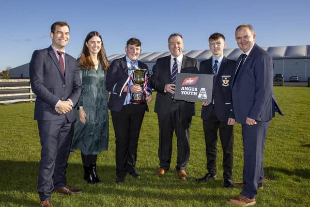 Cookstown High School teachers Mr Agnew and Ms Stewart and pupils William Hamilton and John Mark McCrea receiving their winners cheque from George Mullan, Managing Director of ABP in Northern Ireland and Charles Smith General Manager of Certified Irish Angus