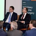 Sitting with Minister for Further and Higher Education, Research, Innovation and Science, James Lawless TD (centre), Minister of State at the Department of Culture, Communications and Sport, Charlie McConalogue TD and President of ATU, Dr Orla Flynn