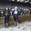 Discussing the benefits of top quality silage: Ballygalget dairy farmer, Ian Gilmore (right); Aislinn Campbell, Alltech and Iain Dudgeon, Mason's Animal Feeds