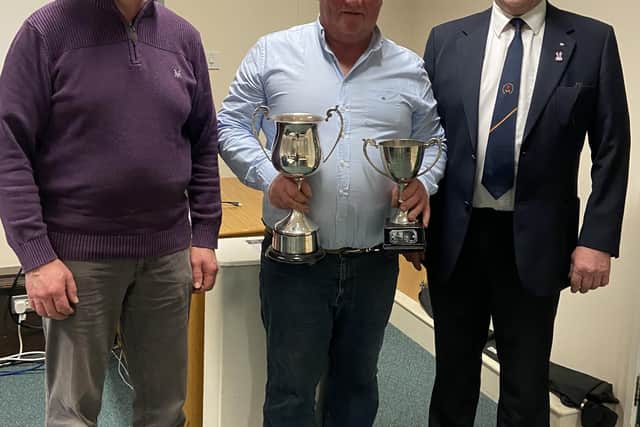 The Northern Ireland European Vintage Ploughing Champion, William Gill (centre); pictured with Robert Acheson and Ronnie Coulter, NIVPA, who attended the Championships in the Netherlands.