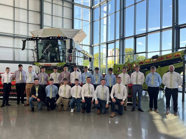 The 22 students come from 10 dealerships: CLAAS Western (Frome, Dorchester & Evesham), CLAAS Eastern (Sleaford & Brigg), CLAAS Manns (Saxham, Norfolk & Market Harborough), Olivers (Luton & Petworth), Rickerby (Hexham, Alnwick & Burscough), Gordons (Castle Douglas, Berryhill & Strathaven), Sellars (Perth, Stirling, & Forres/Invergordon), Morris Corfield (Broseley), Sharnford Tractors and Erwin. (Pic: CLAAS)