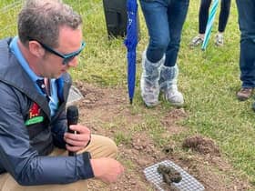 Bruce Thompson (Dairy Farmer and Nuffield Scholar from Portlaoise) talking about the role of dung beetles in parasite control. Pic: Agrisearch