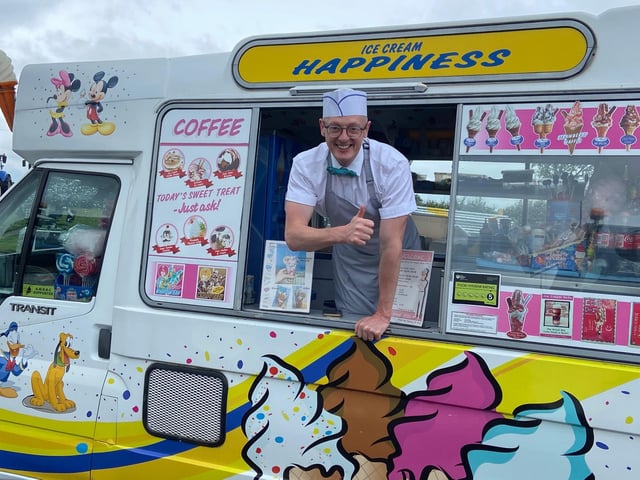 Keith Douthart serving up the ice-creams