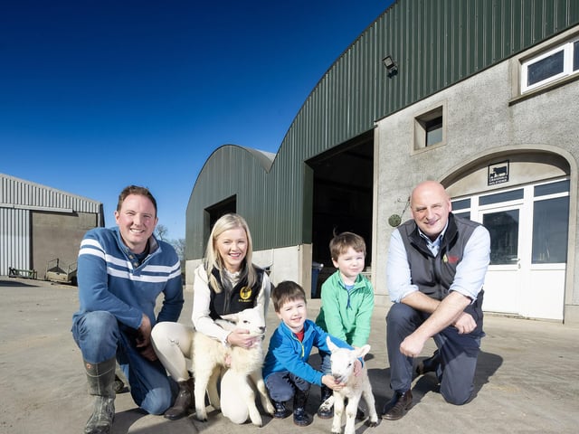 Pictured on Craighall Farm in Antrim are farm host William Clark, Lauren Finlay Regional Manager NFU Mutual, Max Miller (4), Freddie Miller (3) from Antrim with John McLenaghan Deputy President Ulster Farmers’ Union