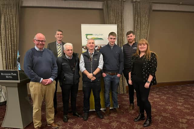 Pictured at the Teagasc Boortmalt Malting Barley Conference in Enniscorthy, Co Wexford were from (left to right): Edward Burgess, specialist on the Teagasc agricultural catchments programme, Michael Hennessy, head of crops knowledge transfer, Teagasc, Dr Richie Hackett, research officer at Teagasc, Ciaran Hickey, Teagasc tillage advisor, Edward Neale, Ballycarney Grain, Eoin McDonald, Cooladine Farms, and Rebecca Bayley, advisor on the Teagasc/Boortmalt Joint Programme. Picture: Submitted