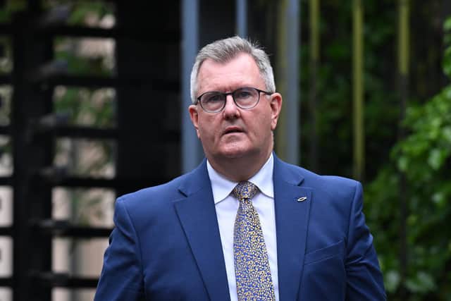 Former DUP Leader Jeffrey Donaldson leaving Newry court house in June. (Photo by Charles McQuillan/Getty Images)
