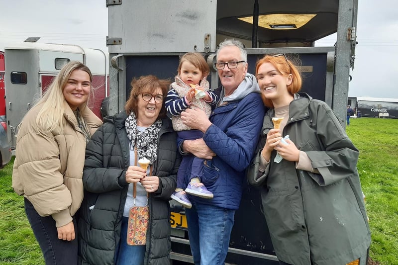 Sarah Todd, Ballycarry, Derek and Patricia McDowell from Magheramorne with Amelia McGivern, and Kirstin Moore from Carrickfergus at the Mounthill Fair. Picture: Darryl Armitage