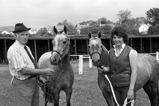 Mr Ernest Foster of Greyabbey, Co Down, and his daughter, Dianne, with their prize winning ponies at the Ballymena Show in June 1982. Picture: Farming Life/News Letter archives