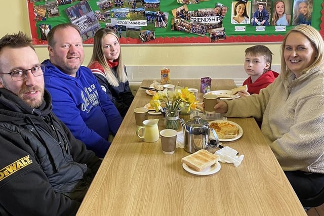 Lee Allen with Helen, Lee, Calum and Leah Anderson at Seskinore YFC's recent Big Breakfast which was held in Saturday, March 9. Picture: Seskinore YFC