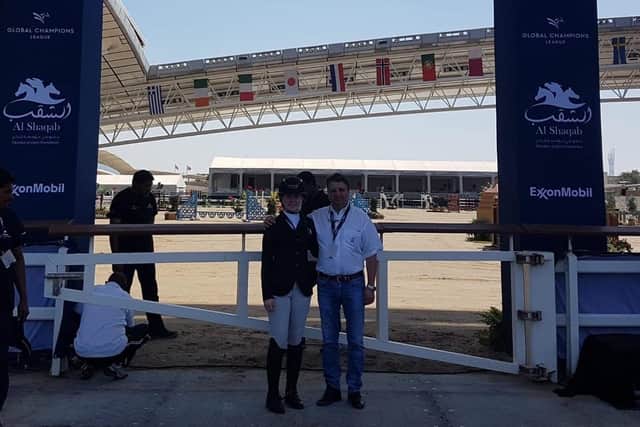 Erin Crawford with Irish team manager Gary Marshall at the 2020 InterNations event in Al Shaqab, Doha, Qatar. (Pic: Freelance)