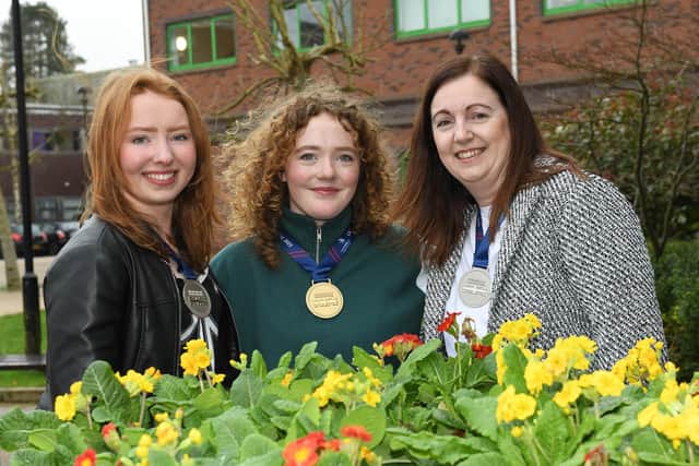 CAFRE graduate WorldSkills Medal Winners – Silver in Landscape Gardening, Aimee Copeland (Randalstown), Gold in Landscape Gardening Anna McLoughlin (Ballymena) and Silver in Floristry Edel Michael (Maghera).