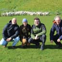 Co Antrim EasyCare sheep breeder Campbell Tweed (right) with visiting Nuffield Scholars: Renato Rodrigues, from Brazil; Hannah Flower, from England and Jakub Gawecki, from Poland. (Pic: Richard Halleron)