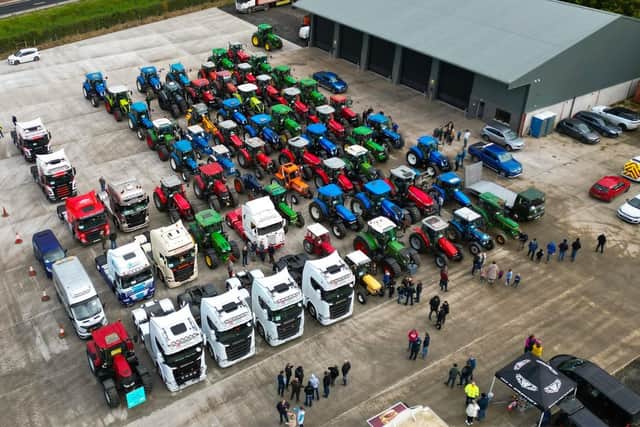 A birds-eye view of the variety of trucks and tractors on show at the Randalstown YFC tractor run. Picture: Randalstown YFC