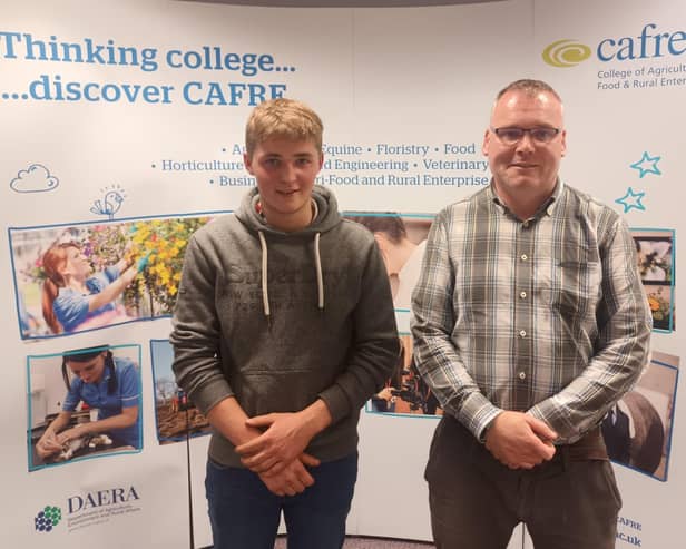 Alistair Sands from Donaghcloney, Craigavon pictured with course tutor Dr Alistair Boyle on arrival at Loughry Campus, CAFRE where he will be completing the Agricultural Business Operations (Level 2) in Dairying course.Pic: DAERA