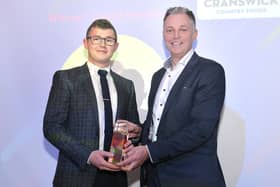 Moore Concrete's David Henderson (left) receives his Apprentice of the Year award from Martin Walsh, Financial Controller at Cranswick Country Foods
Photo by Tony Hendron.