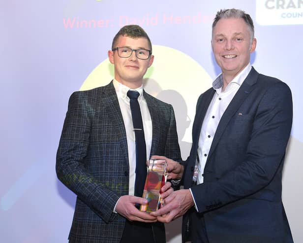 Moore Concrete's David Henderson (left) receives his Apprentice of the Year award from Martin Walsh, Financial Controller at Cranswick Country Foods
Photo by Tony Hendron.