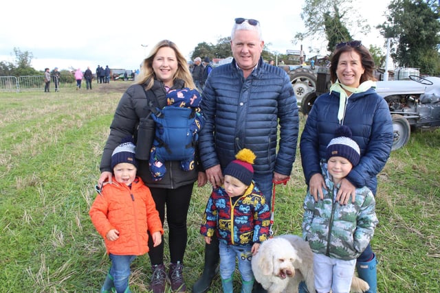 From left, Alyssa Lyttle, Keith and Audrey Baird having a day out at the threshing at Scarva last Saturday with children Jacob, Joshua, Alexander and Archie Lyttle.