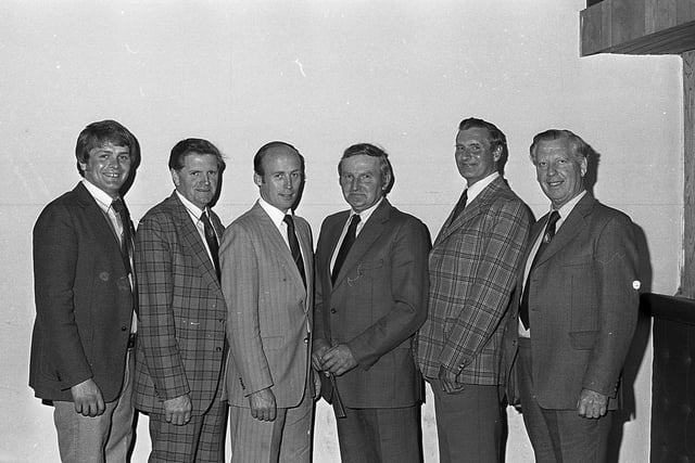 Pictured at the launch of the 1982 Ballymena Show in June 1982 are the sheep committee members and sponsors: John Anderson, Harold Dickey, Cecil Boggs from Richardsons, James Armstrong, chairman of the committee, Campbell Tweed and David Cowan. Picture: Farming Life/News Letter archives