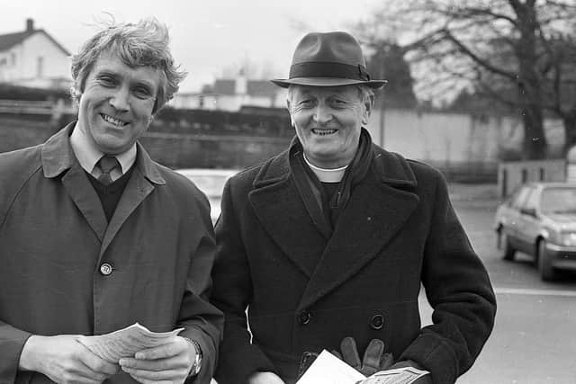Pictured in January 1983 is Mr Robin Stewart and the Reverend A D O’Connor of Dungannon at a Hereford show and sale at Omagh. Picture: Farming Life/News Letter archives