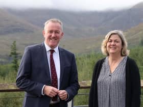 Northern Ireland's Finance Minister Conor Murphy and Antonia Boyce from the Hutton Institute. The James Hutton Institute has been appointed to undertake research on the long-term future of the Mourne Mountains.