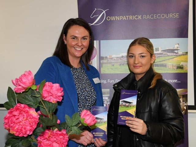 CAFRE Enniskillen Campus Level 3 student Grace Harrison (Newtownabbey) talks to Ruth Morrison from Downpatrick Racecourse about the range of careers available to her.