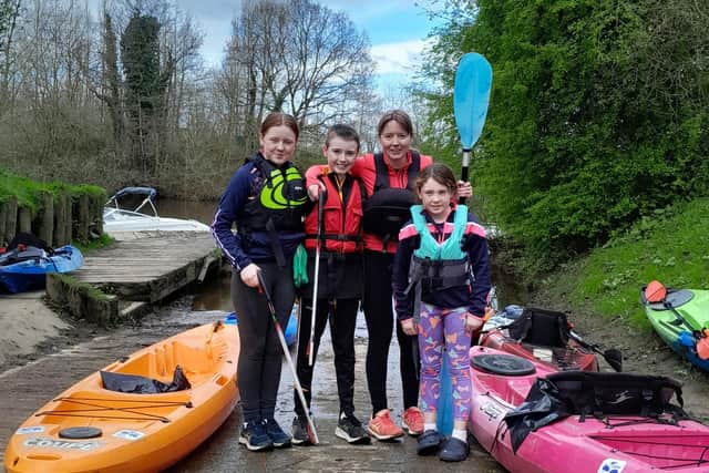 Maeve Donnelly, Secretary of Blackwater Paddle Sports, with her children:  Niall, Aine and Siobhan. They all took part in the recent litter pick on the Blackwater River