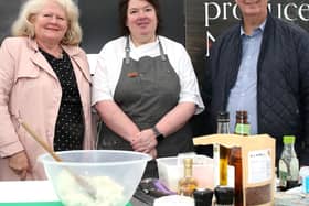 Edwin Poots, DAERA minister is pictured at the launch of the Power of Good campaign with celebrity chef Paula McIntyre and Michele Shirlow, chief executive, Food NI