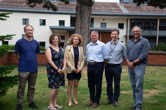 Some of the cross-departmental team who will work on the project - Dr Simon Jeffery, Dr Lucy Crockford, Dr Julia Casperd, Scott Kirby, Professor Jim Monaghan and Professor Karl Behrendt. Pic: Harper Adams