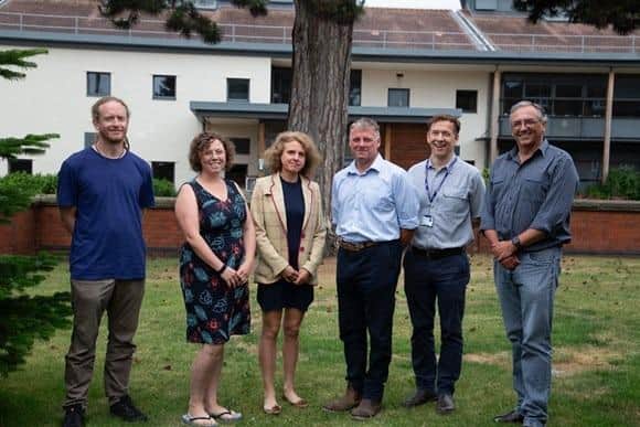 Some of the cross-departmental team who will work on the project - Dr Simon Jeffery, Dr Lucy Crockford, Dr Julia Casperd, Scott Kirby, Professor Jim Monaghan and Professor Karl Behrendt. Pic: Harper Adams
