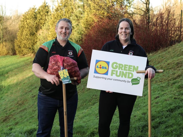 Aine Murphy, Secretary, Lisnaskea Emmetts GAC and Paul Goodwin, Groundsman, Lisnaskea Emmetts GAC.