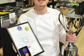Ben Armstrong, from Armagh, who is a chef at Old Barn Catering in Markethill, has been named DAERA NI Chef of the Year at IFEX 2024. Pic: Simon Graham
