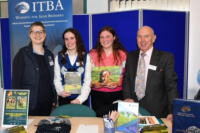 CAFRE Enniskillen Campus BSc Equine Management students Katie Behan (Headford, Co. Galway) and Deirbhle Finn Spellissy (Quin, Co Clare), pictured with Dr Dean Harron and Hannah Marks, Irish Thoroughbred Breeders Association (ITBA).