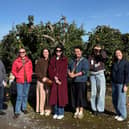 Travel journalists from Australia and New Zealand at Long Meadow Cider, with owner Alanna McKeever (left); and Aoife Costello, Tourism Ireland (right).