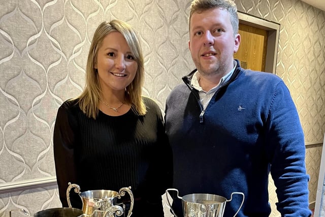 Matthew Burleigh and fiancée Rachel Almond proudly displaying their table of silverware won at the Club Dinner.