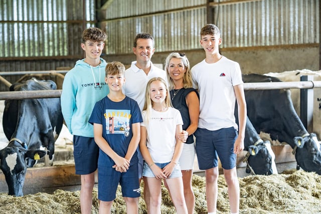 William Thompson, head of consumer banking for Bank of Ireland with his family at Donagh Cottage farm, Donaghcloney. Pic: PulsePR