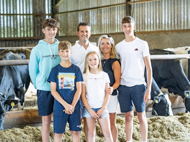 William Thompson, head of consumer banking for Bank of Ireland with his family at Donagh Cottage farm, Donaghcloney. Pic: PulsePR