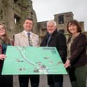 Emma Smyth, Mayor Ruairi McHugh, John Gallagher, and Ethna Corless, at Newtownstewart Castle.