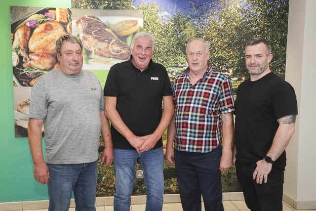 Marking outstanding service milestones at Pilgrim’s Europe Dungannon are Derek Hazelton (50 years), Freddie Dunn (45 years), and Harold Kirkland (44 years), pictured alongside Despatch Manager Shane Coney, who has completed 10 years with the company.