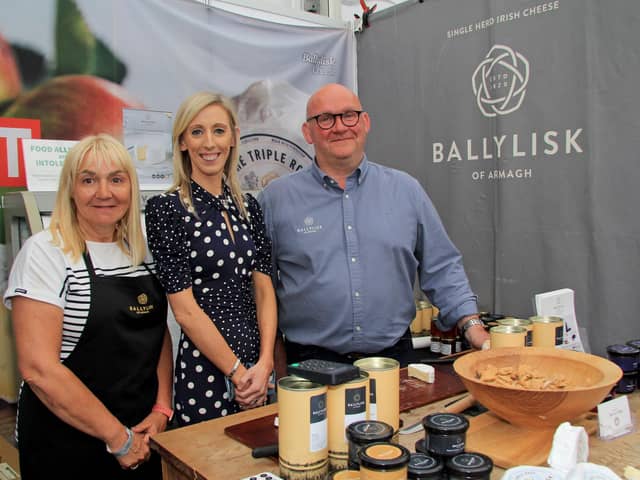 Andrena Nash and Mark Wright, Ballylisk of Armagh,. with Carla Lockhart MP at Balmoral Show. Picture: Julie Hazelton