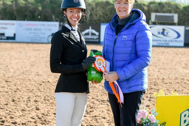 Emma Thompson riding Maura's Way, winners of the Treo Eile Prize, presented by Joanna Jarden