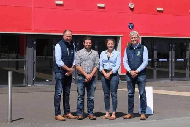 AHV are this years Platinum Sponsor, pictures outside Logan Hall is Ashley Fleming, AHV NI Sales Manager, Andrew Patton & Jessica Hall, NI HYB Coordinators & Adam Robinson, AHV Managing Director. Pic: HYB