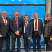 Agriculture, Environment and Rural Affairs Minister Andrew Muir is pictured with UFU policy, technical and communications manager James McCluggage, UFU deputy president John McLenaghan, UFU president David Brown, UFU deputy president William Irvine and UFU CEO Wesley Aston.