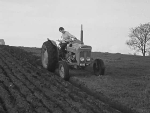 Elizabeth ploughing in 1965 as part of this week's Northern Ireland Screen’s Digital Film Archive clip Elizabeth Ploughs Her Own Course (1965). Picture:  Northern Ireland Screen’s Digital Film Archive