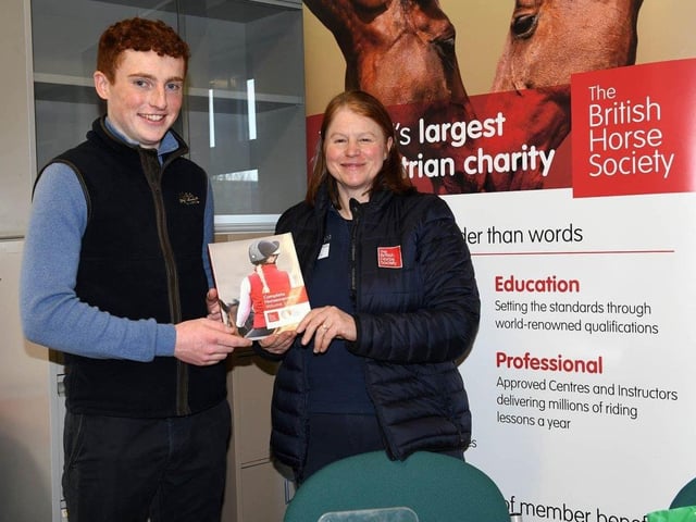 CAFRE Enniskillen Campus BSc (Hons) in Equine Management student Joey Ryan (Thurles, Co Tipperary) talks to Susan Spratt, British Horse Society (BHS).