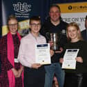 James (16-18) and Isabella Gregg(14-16) who won their respective impromptu classes with Stuart Mills, YFCU President,Paul Black, from the Police Service of Northern Ireland (PSNI) and Lauren Hamilton, NFU Mutual.