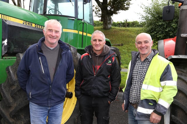 Patrick McMullan, Brendan McMullan and Carl O Hagan pictured at the Loughguile Church of Ireland tractor run. Picture Kevin McAuley/McAuley Multimedia