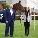 Down Royal has announced full fibre broadband provider Fibrus as headline sponsor of its new family fixture taking place on Sunday 14th April 2024. Pictured is Kathryn Holland, Commercial Manager at Down Royal with Dominic Kearns, CEO at Fibrus. (Pic: Philip Magowan)