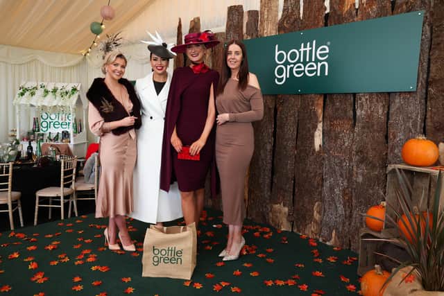 Ivona Moore from Kilkeel in Co. Down was awarded the highly acclaimed ‘Best Dressed’ title on Ladies Day which took place on day two of the renowned Ladbrokes Festival of Racing. The competition was judged by Cool FM Presenter and fashion enthusiast Rebecca McKinney, 2023 Miss Northern Ireland winner Kaitlyn Clarke and Sarah Lawson, Head of Marketing at bottlegreen Drinks, part of The SHS Group. Pictured (L-R) are Kaitlyn Clarke, Rebecca McKinney, Ivona Moore and Sarah Lawson.