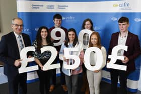 Martin McKendry (CAFRE Director) celebrates the presentation of £29,500 of Bursaries and Scholarships to Agriculture Degree students at the Industry Supporters event at Greenmount Campus, Antrim. (Pic: CAFRE)